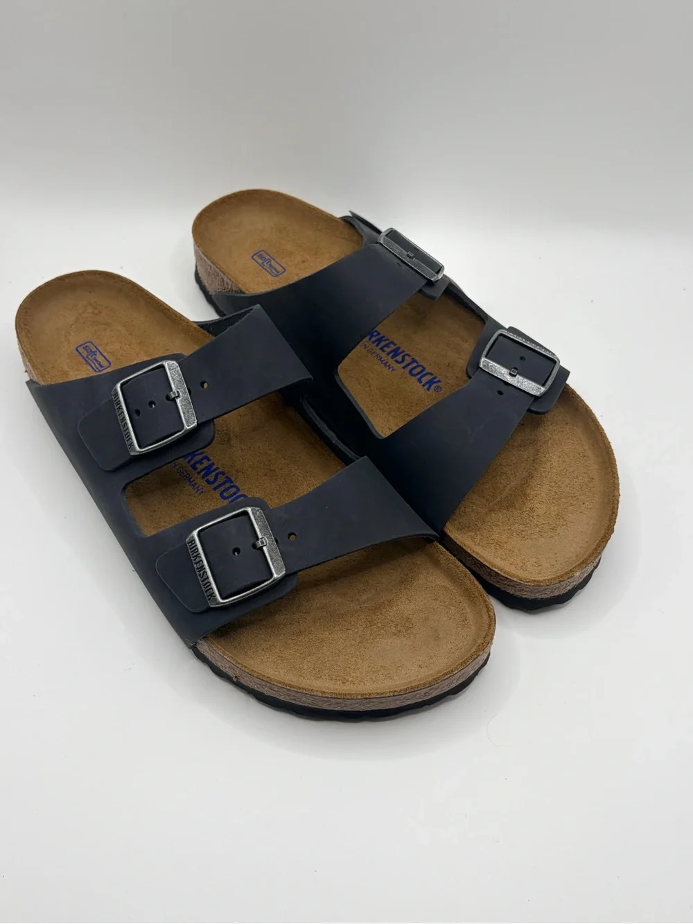 Birkenstock Arizona Black Two-Strap soft bed  Sandals in Black